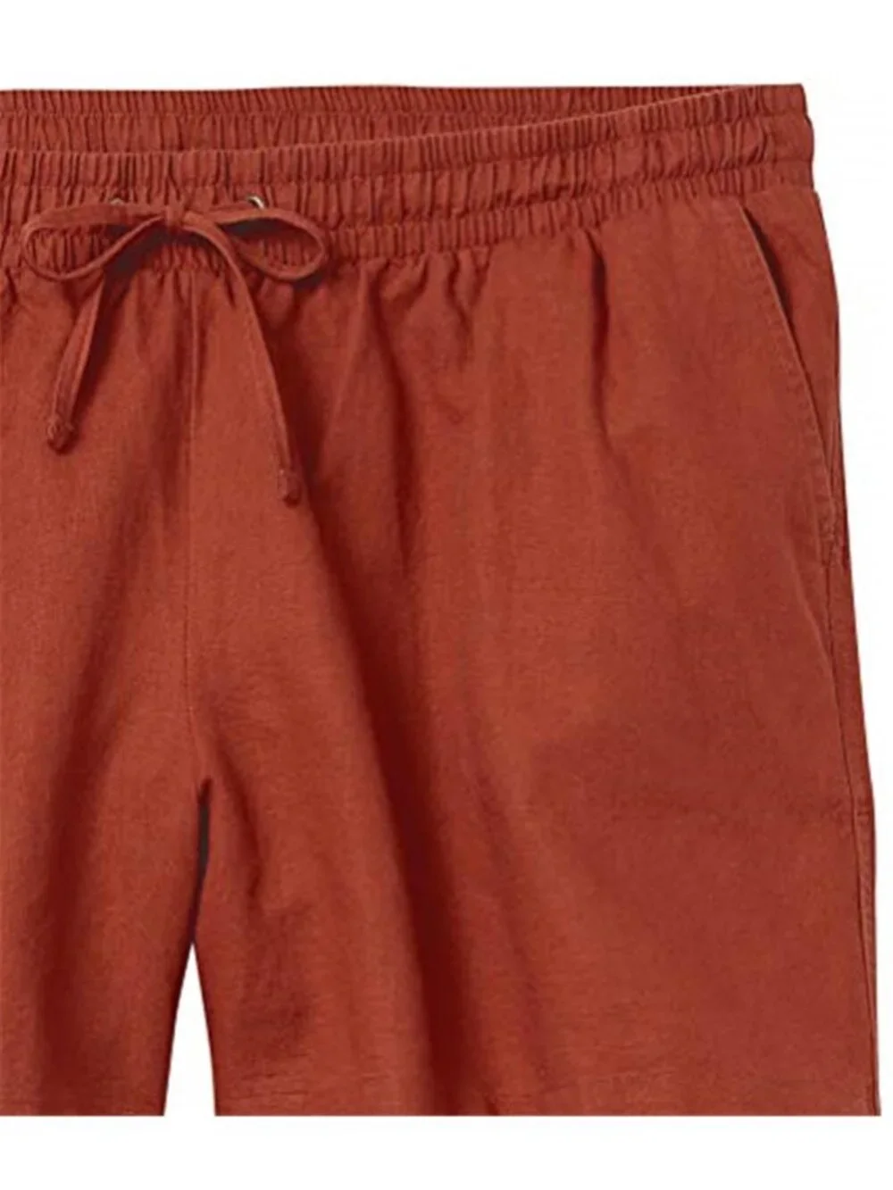 Womens Linen Blend Shorts Drawstring Elastic Waist Terracotta Summer Casual 5in